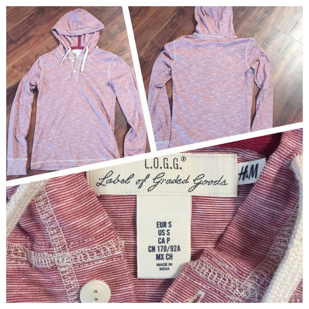 Small red and white H&M hooded shirt