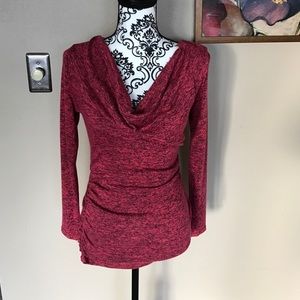 Cowl neck black and dark pink sweater