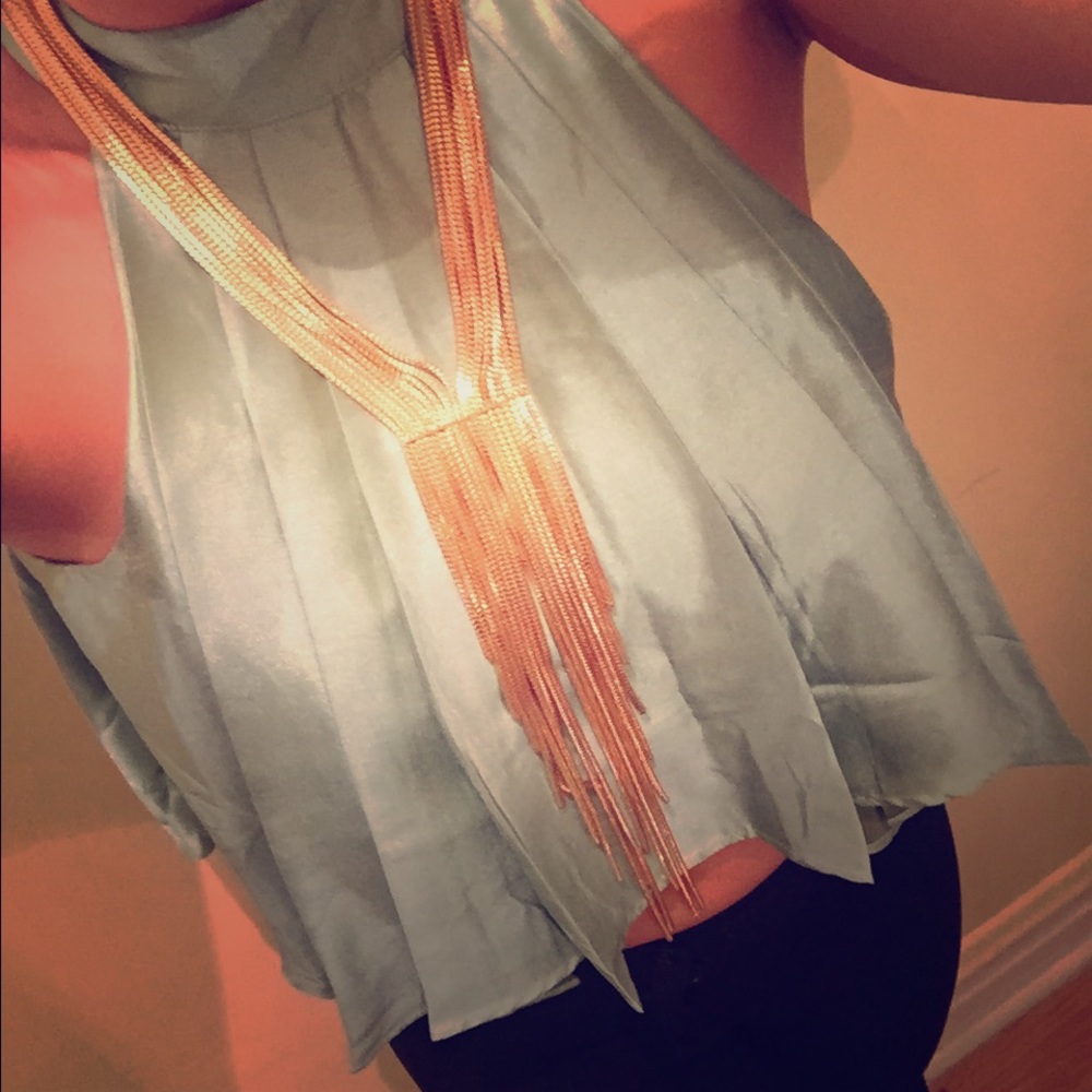 Akira beautiful shimmer crop top w/ gold necklace