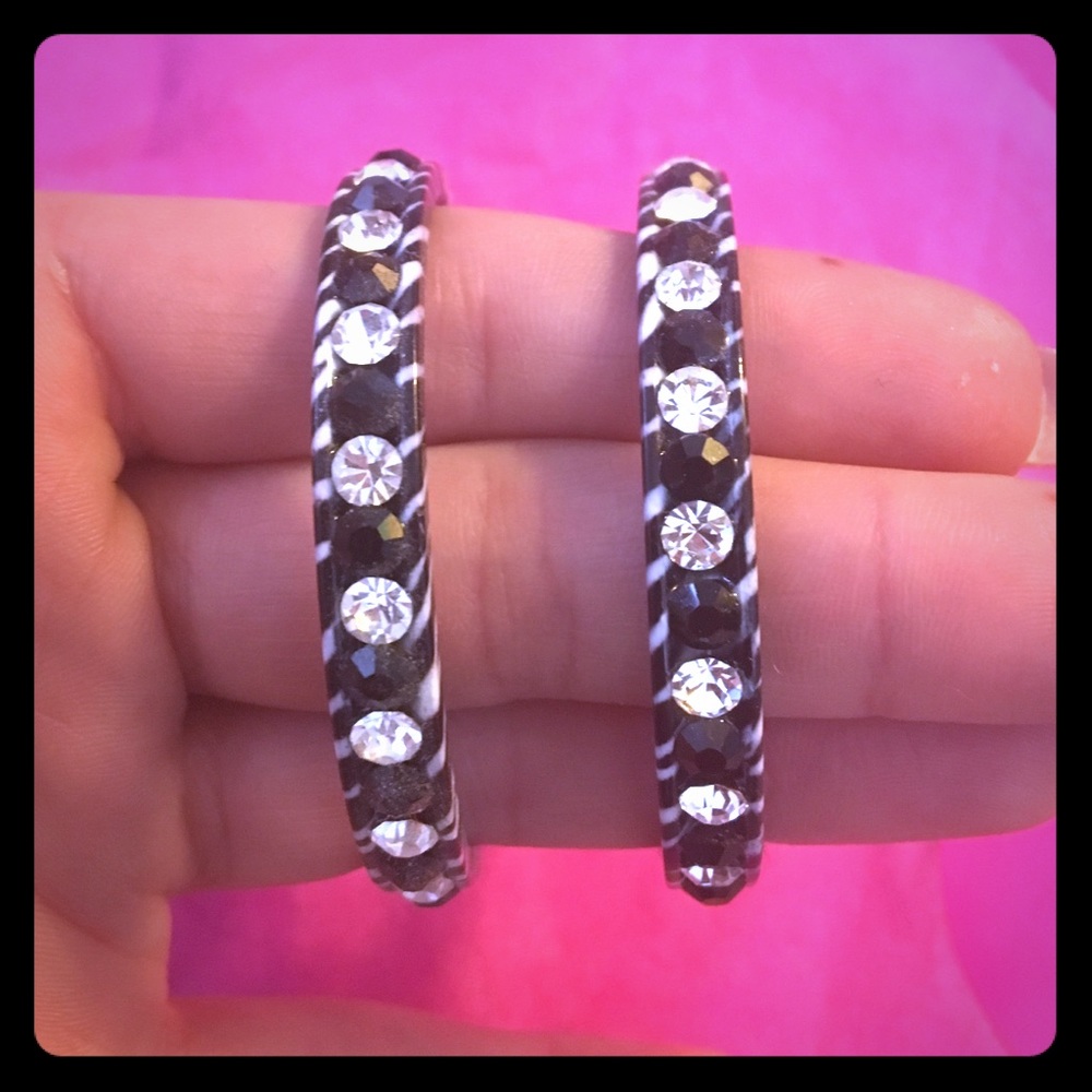 Zebra Rhinestone hoop earings!