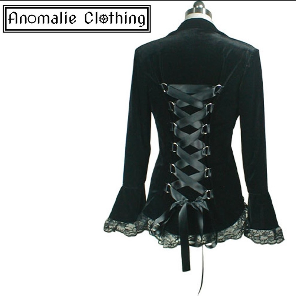 Black lace trim corset velvet jacket