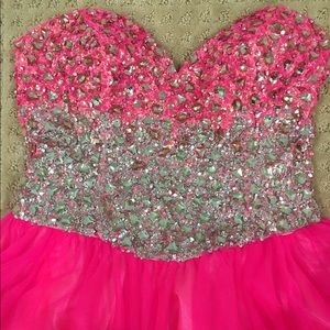 Hot pink strapless dress w/ rhinestones & diamonds