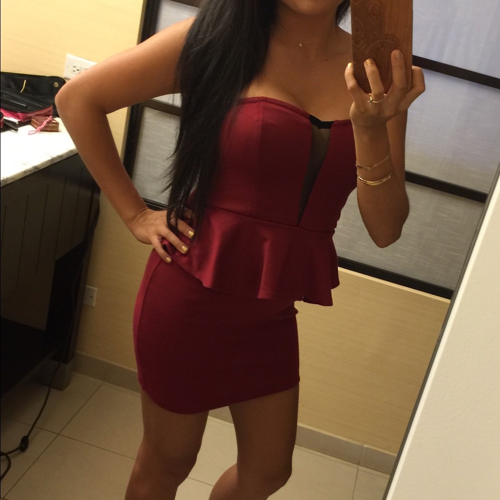 Maroon Bodycon Peplum Dress