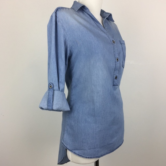 Chambray Tunic Collared Shirt - Picture 2 of 4