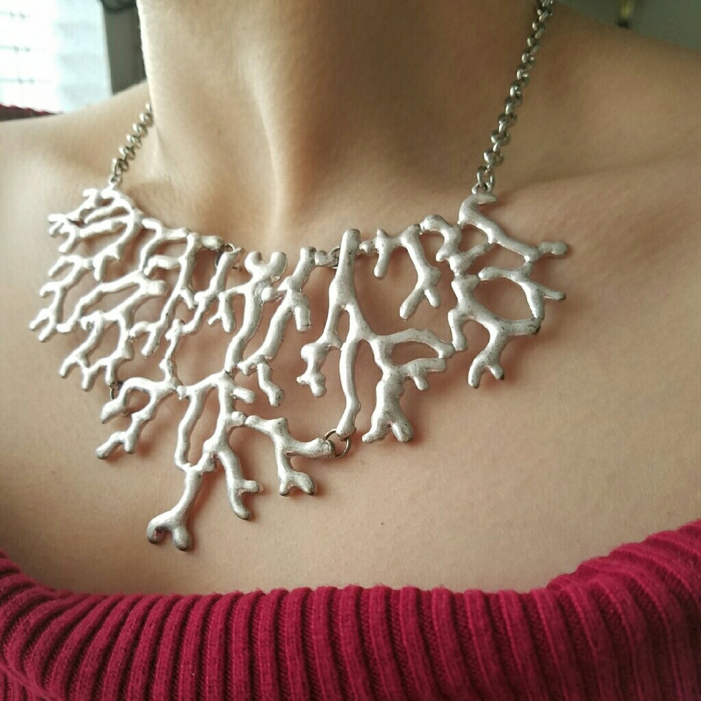 Silver Coral Collar Statement Necklace