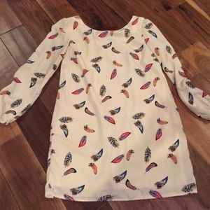 Cream Feather Print Dress - Size Medium