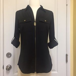 Michael Kors Black Blouse with Gold Zipper Size XS