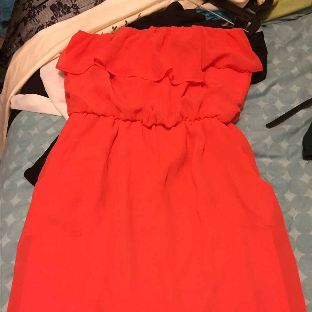 Orange mini strapless dress