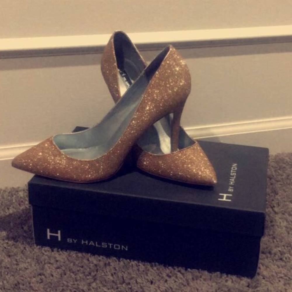 Halston Gold Glitter Pumps