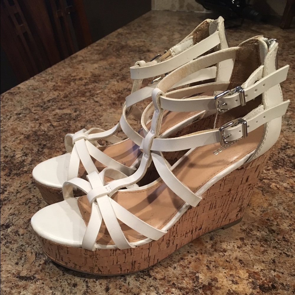 Express White Wedge Heels