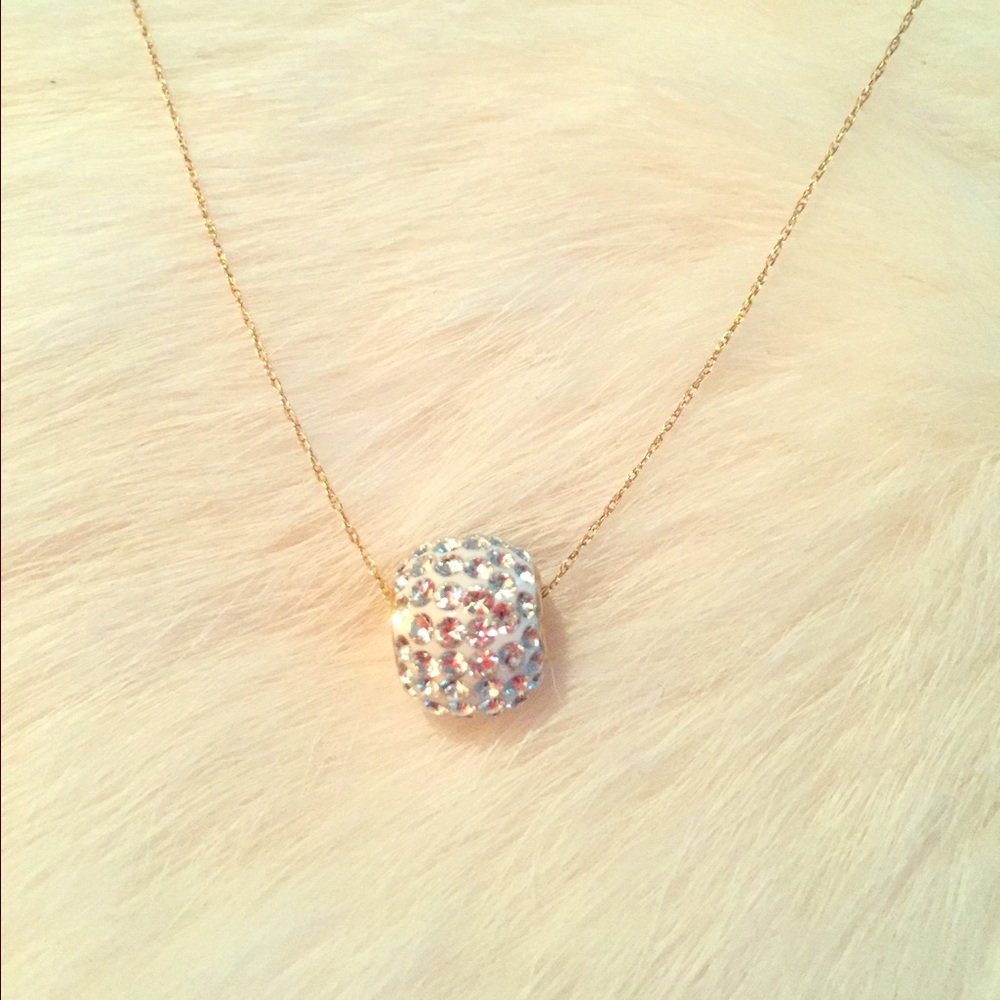 14K gold crystal ball necklace
