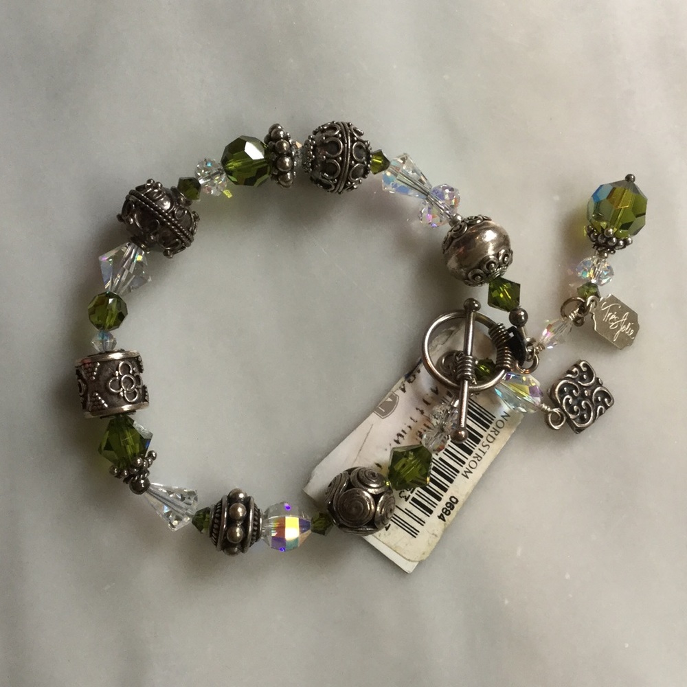 Green and White crystal Bohemian Bracelet!