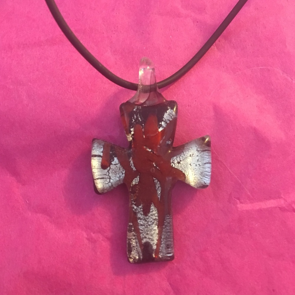 Handmade glass cross necklace!