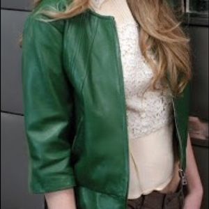 Green leather crop jacket