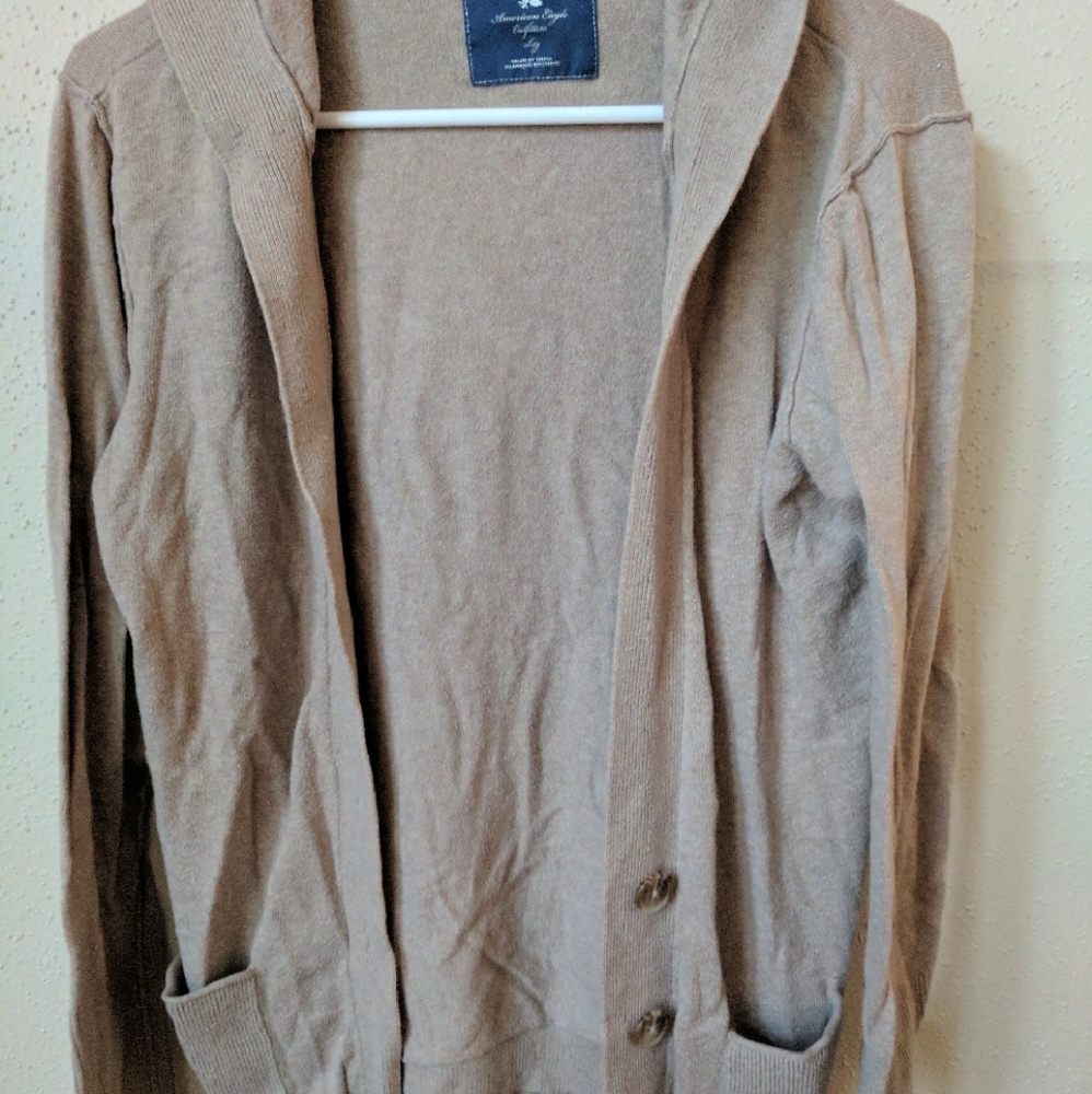 Knit Light Brown AE Cardigan with Hood
