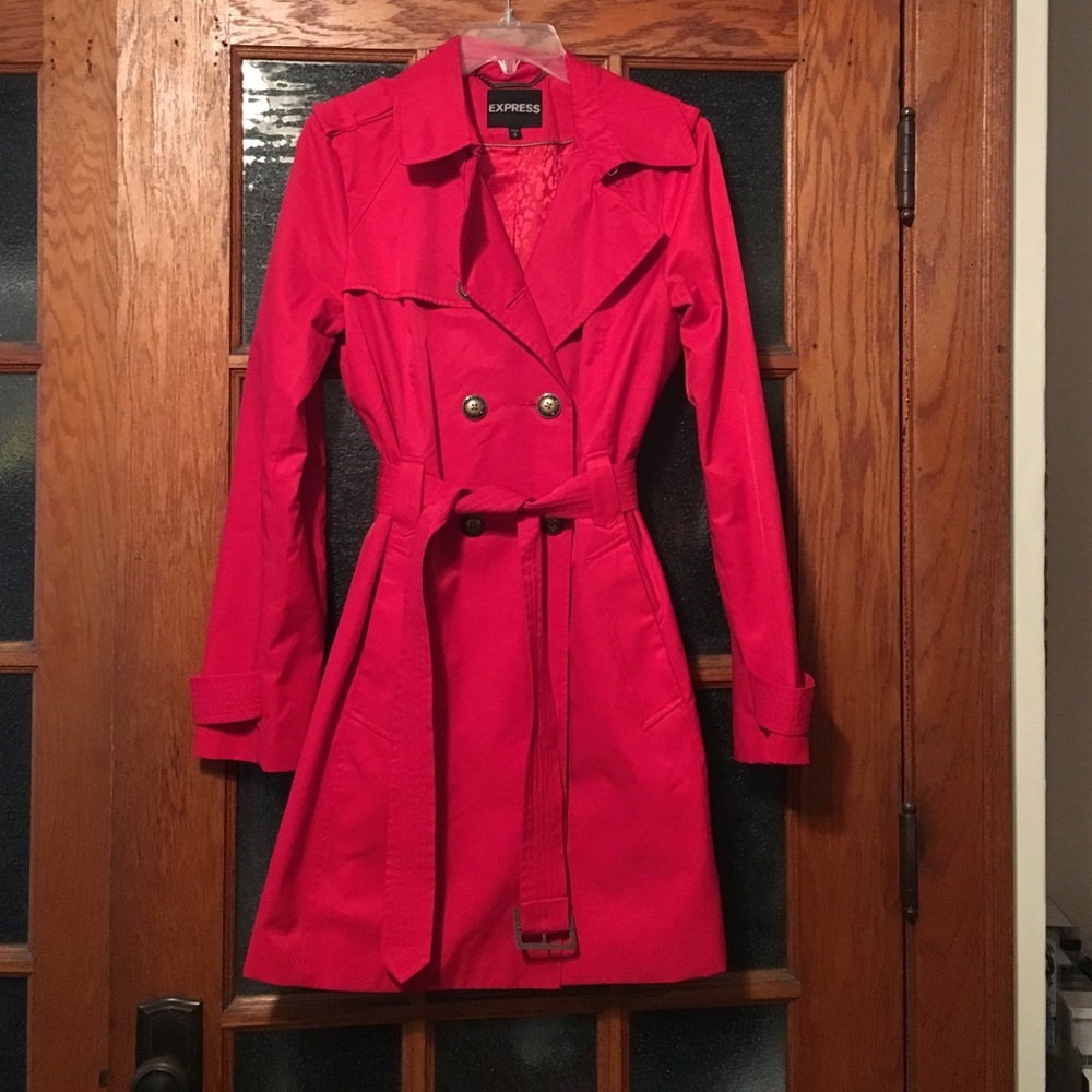 Express red cinch waist raincoat