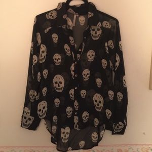 Skull Chiffon High Low Blouse
