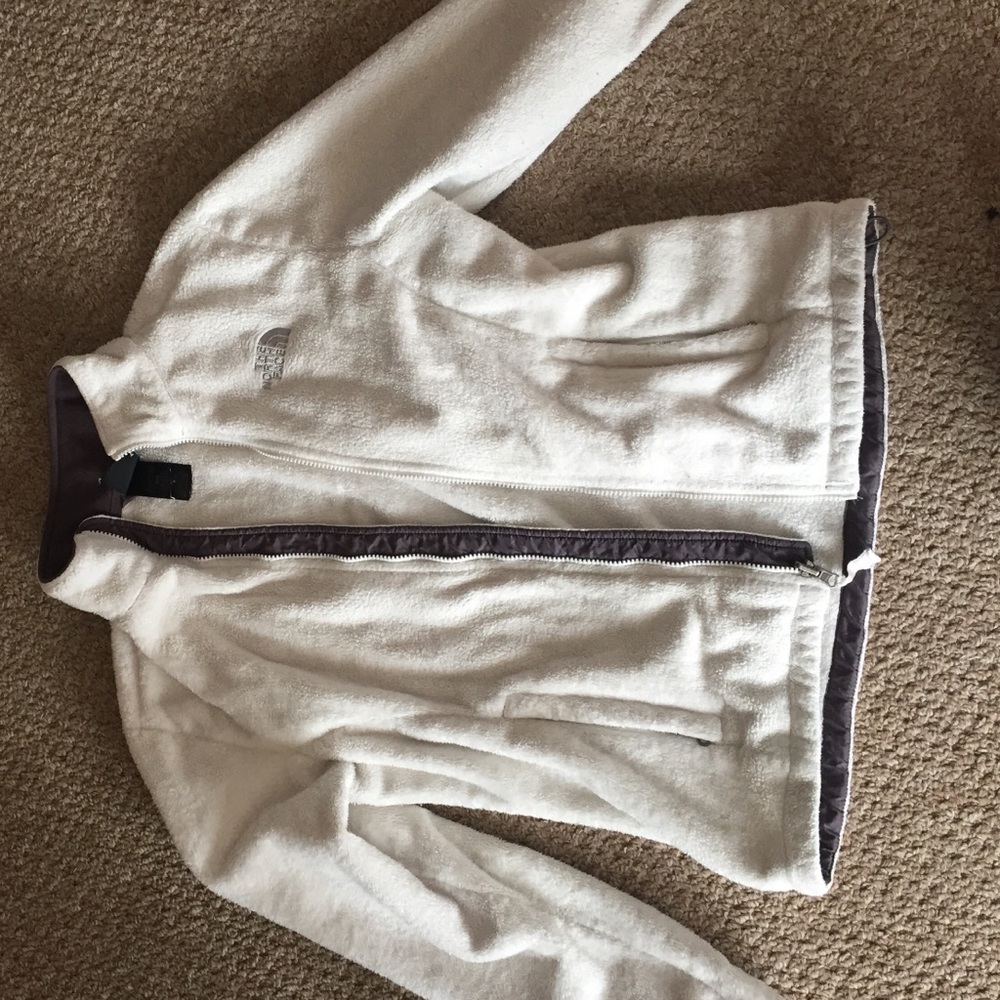 Medium, white fuzzy North Face jacket