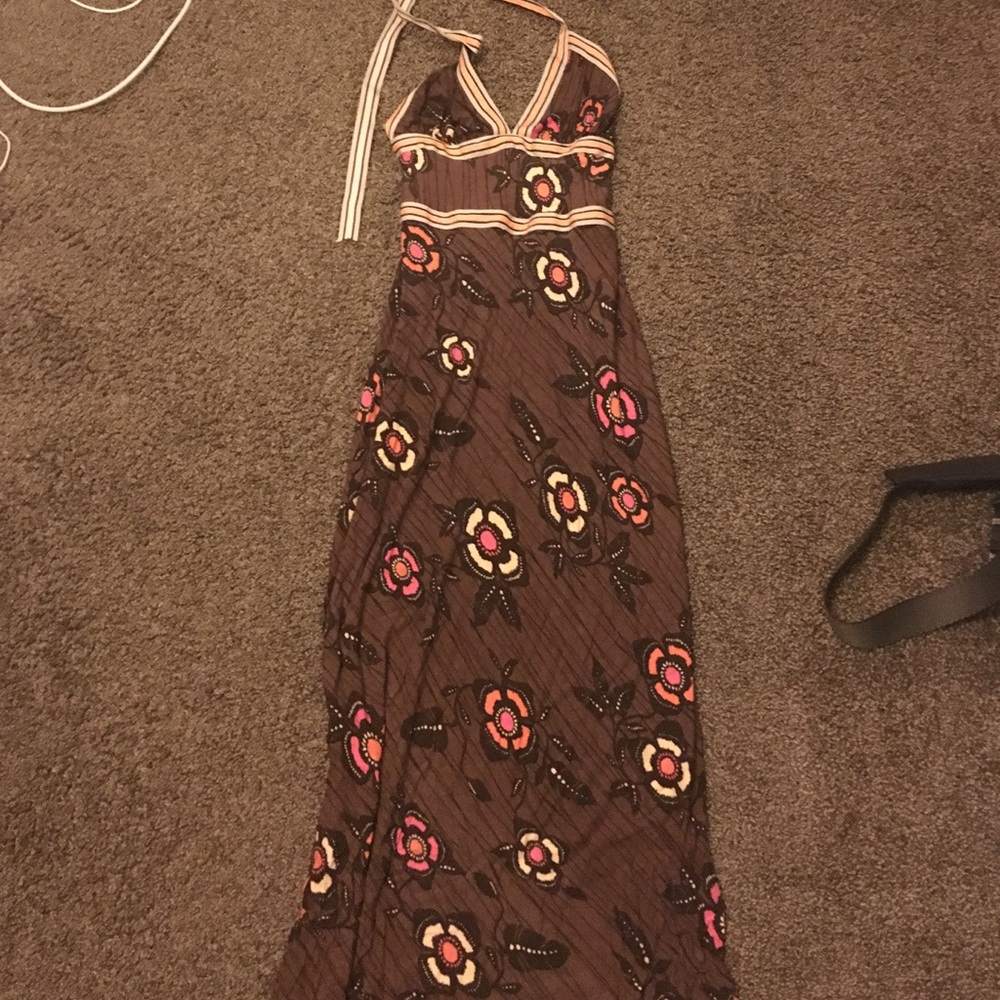 Brown floral halter maxi