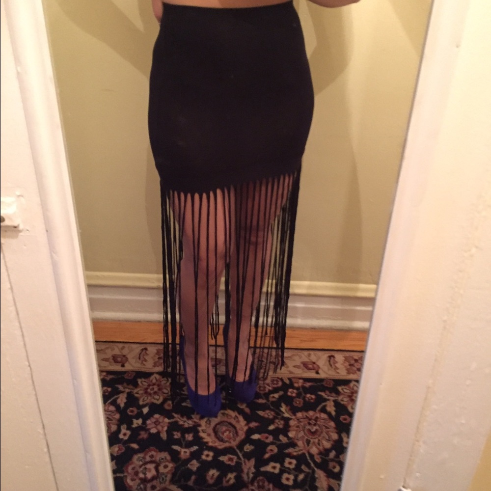 Black swinger fringe party skirt Wet Seal
