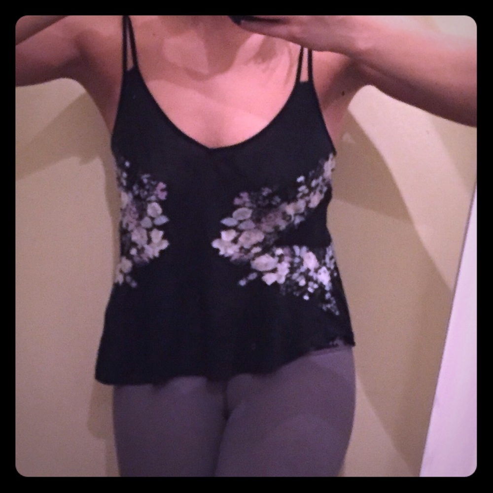 Kimchi Blue Free People black floral tank