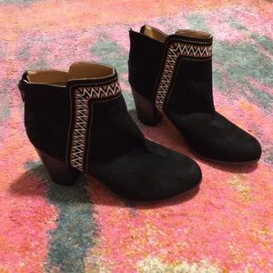 Black booties with Aztec trim
