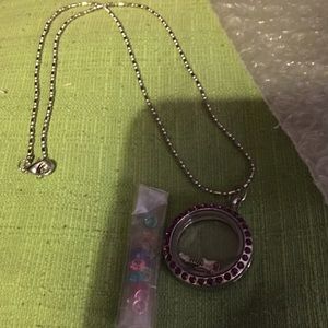 Glass locket floating charm necklace