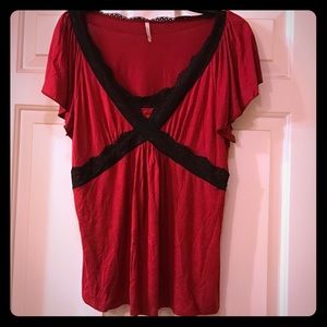 Olivia Moon Sexy Red Shirt w/Black Lace
