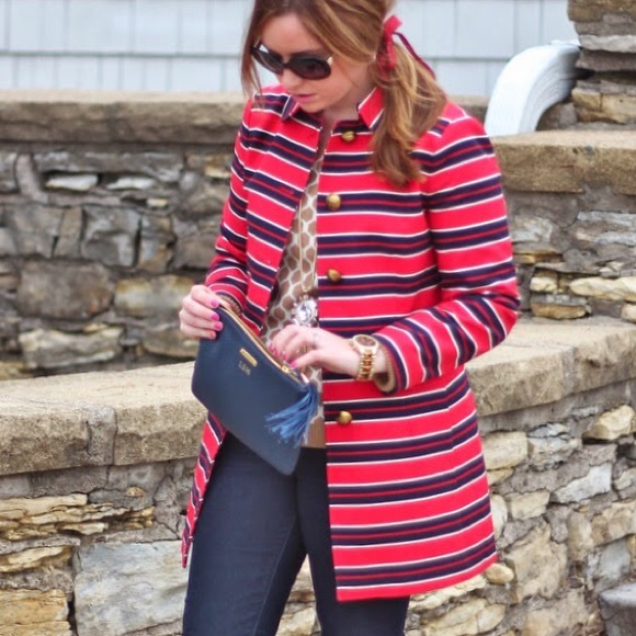 Banana Republic Jackets & Blazers - NWOT:  Red & Navy Striped Trench Coat