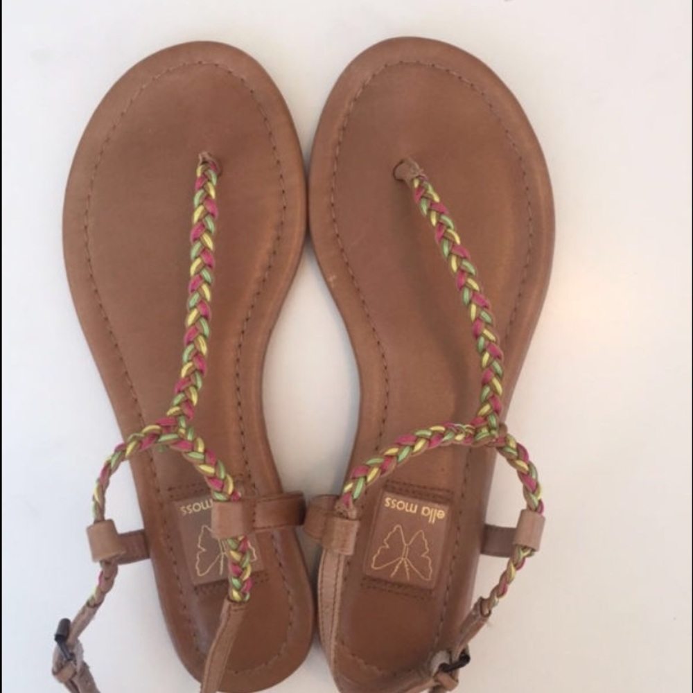 Ella Moss tan with neon accent sandals. Size 6