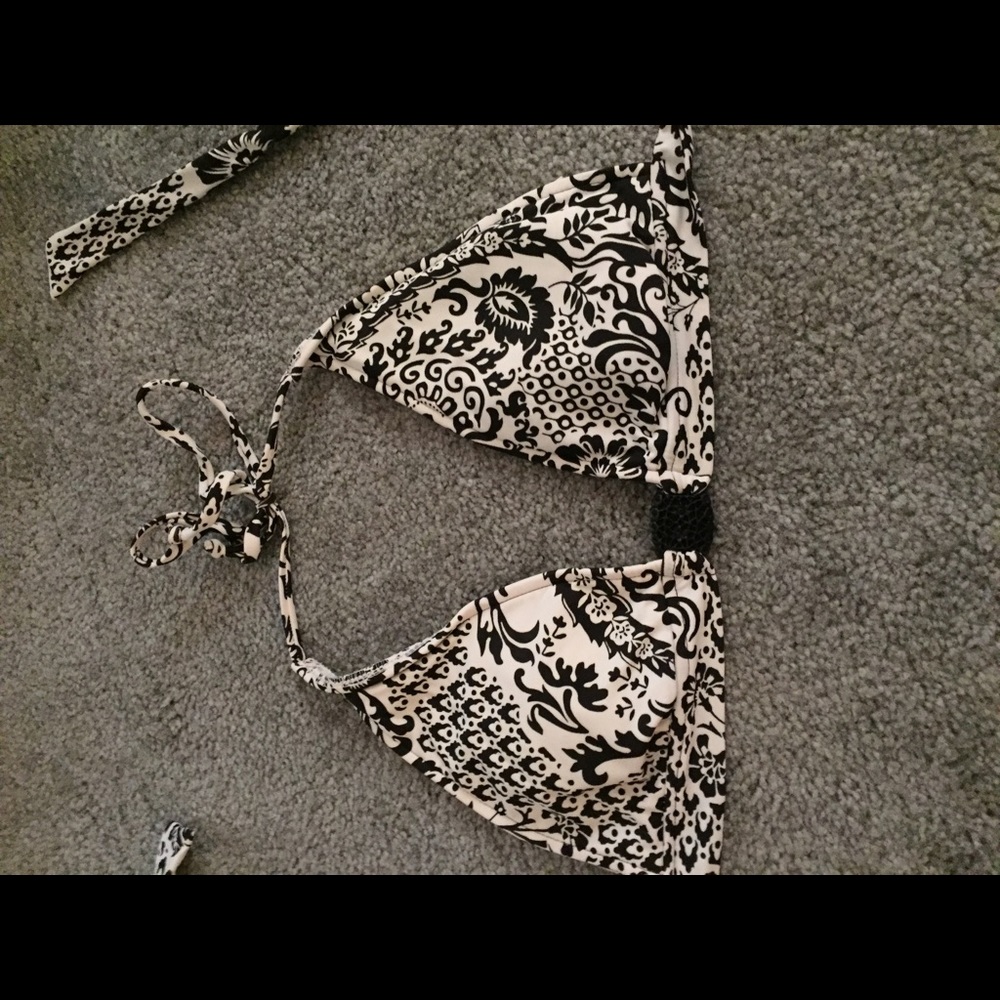 Black and white halter bikini top