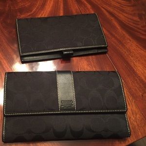 Coach black tri-fold wallet and checkbook cover