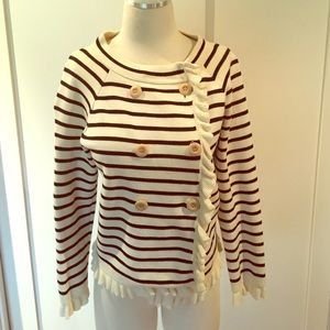 J. Crew striped and ruffles sweater with buttons