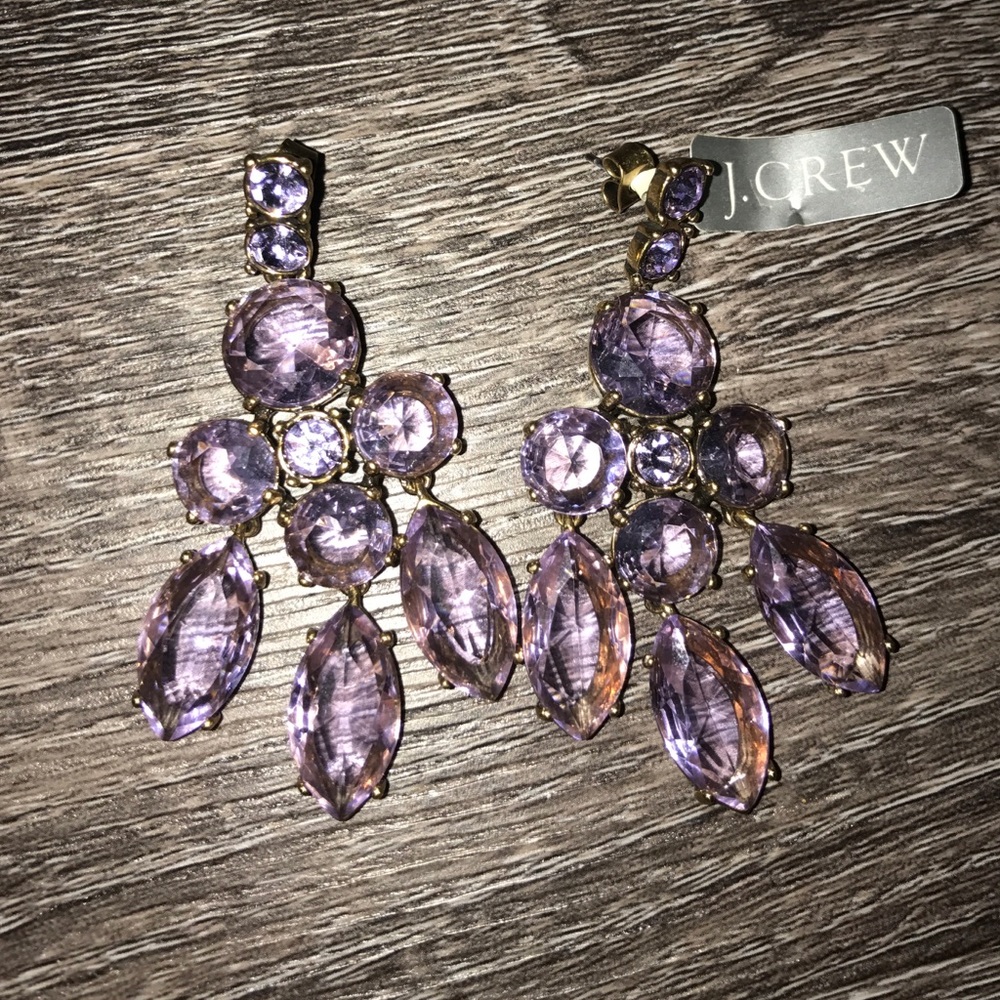 NWT J. Crew lavender crystal chandelier earrings