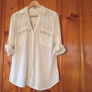Express white studded long sleeve shirt