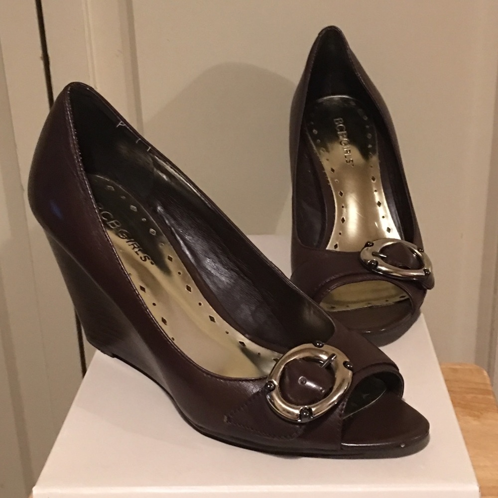 BCBGirls brown open-toe wedges