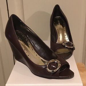 BCBGirls brown open-toe wedges
