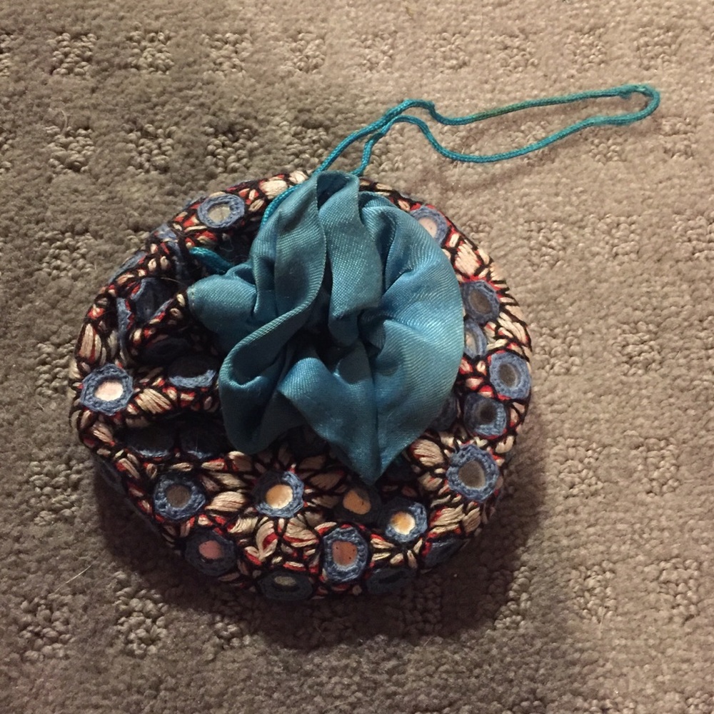 Vintage silk and mirror pouch