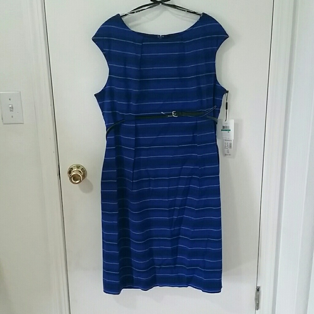 Blue and black shift dress