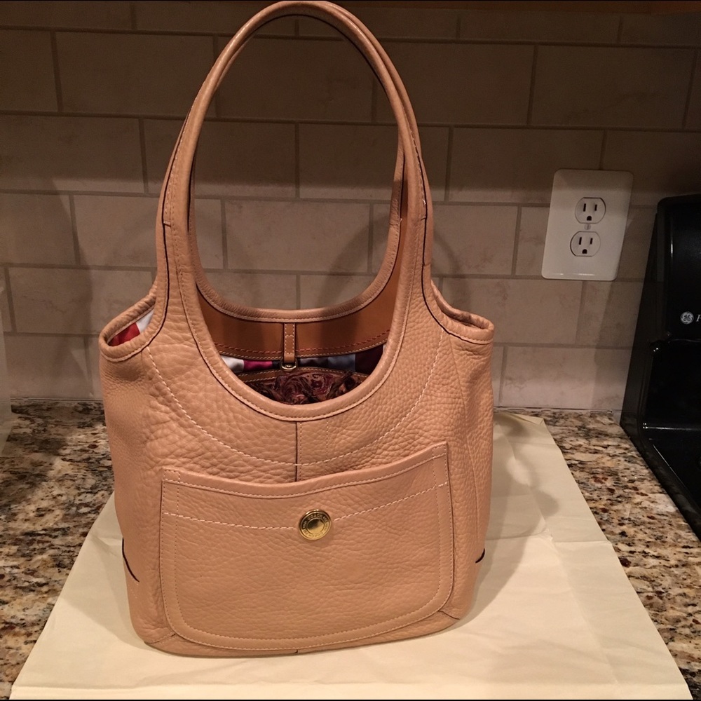 Used, Coach, beige leather purse.