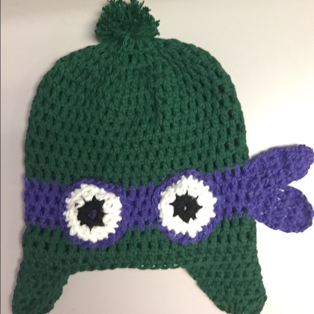 Handmade crochet ninja turtle hat
