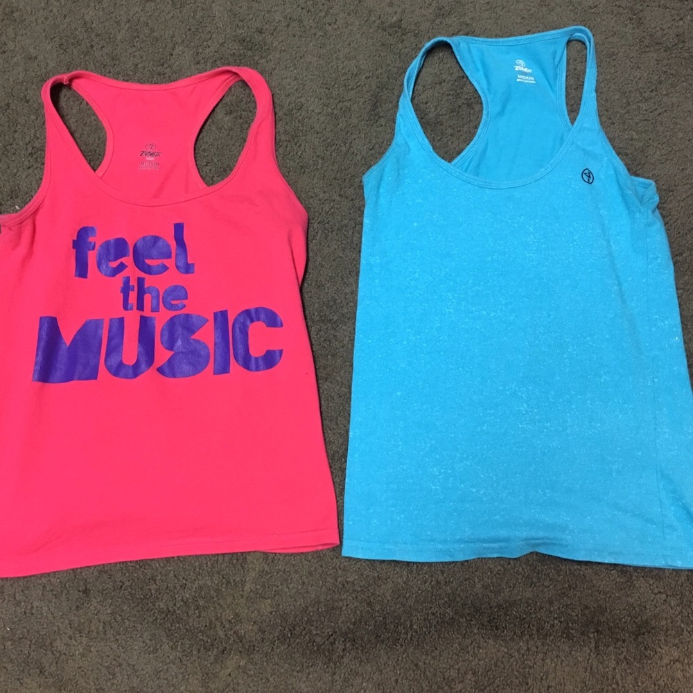 LOT OF TWO! Zumba racerback tanks.