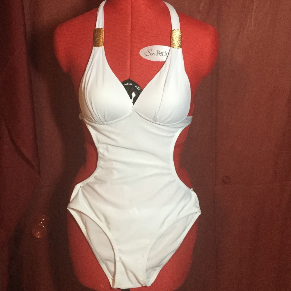 White Halter Trikini Swimsuit