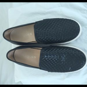 J Slide black leather slip on sneakers
