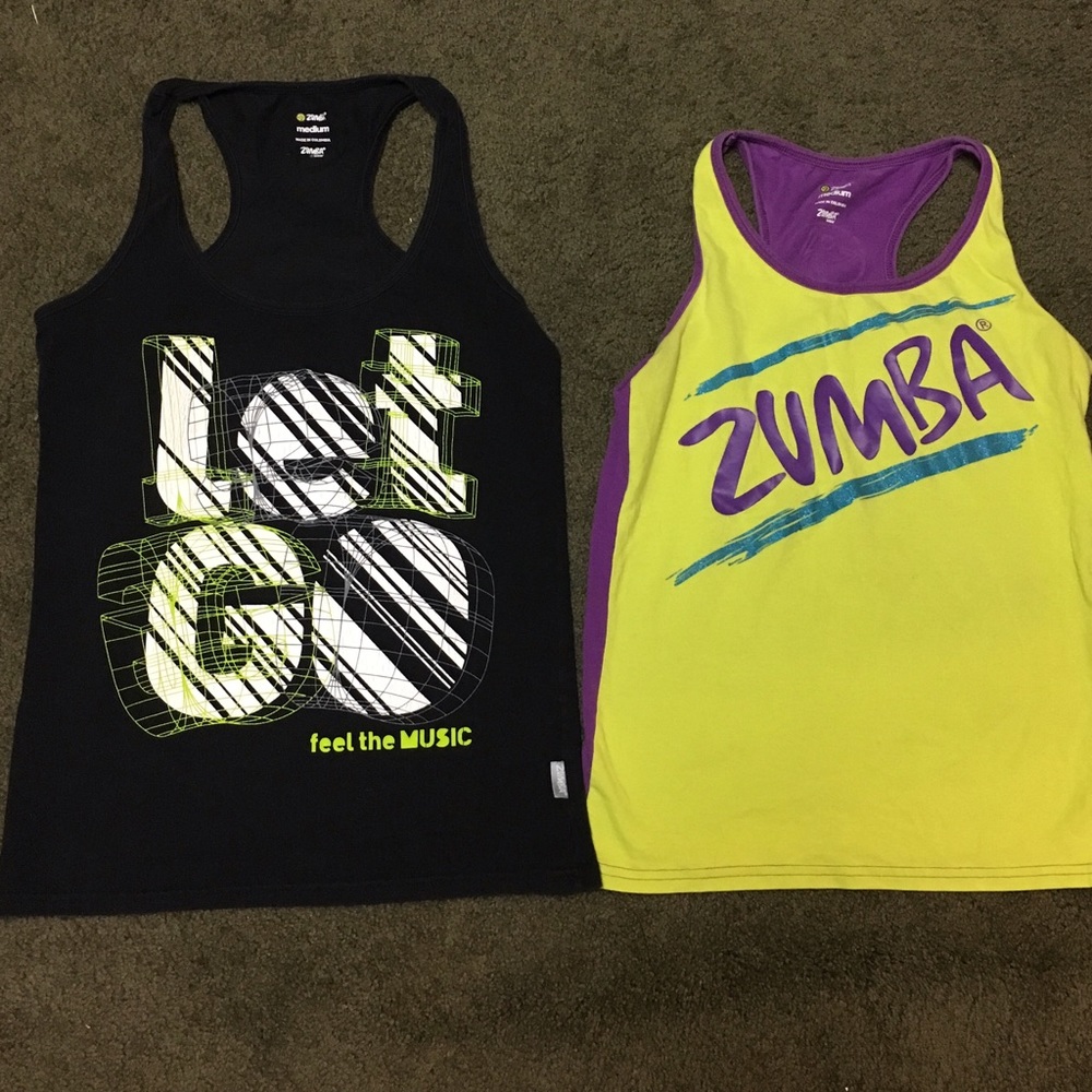 LOT OF TWO!  Zumba racerback tanks. Size M