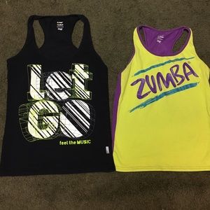 LOT OF TWO!  Zumba racerback tanks. Size M