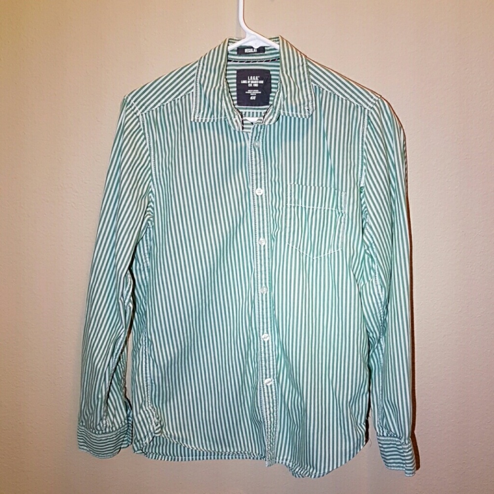 H&M Green Striped Button Down Shirt - S