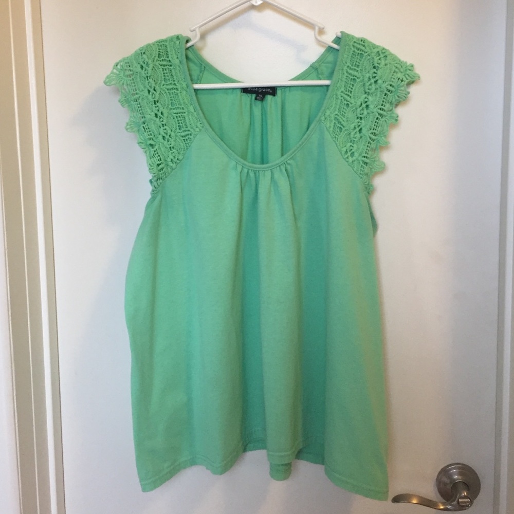 Mint green lace sleeve top