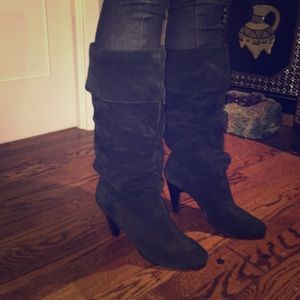 Nine West Black Suede Heeled Slouch Boots