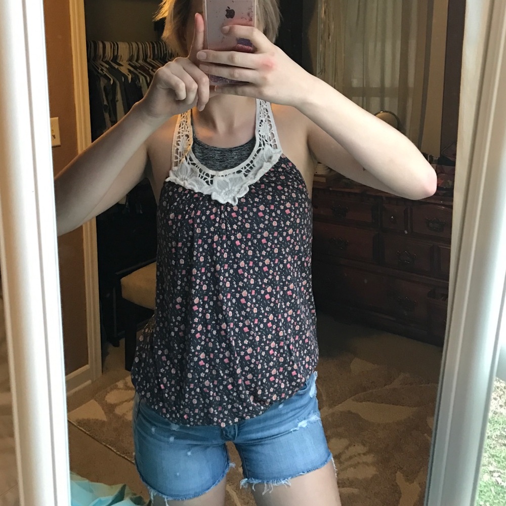 Floral print razor back tank top